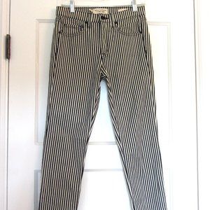 Nili Lotan Striped Mid Rise Jeans, Straight Leg, Dark Blue and Cream, Size 27